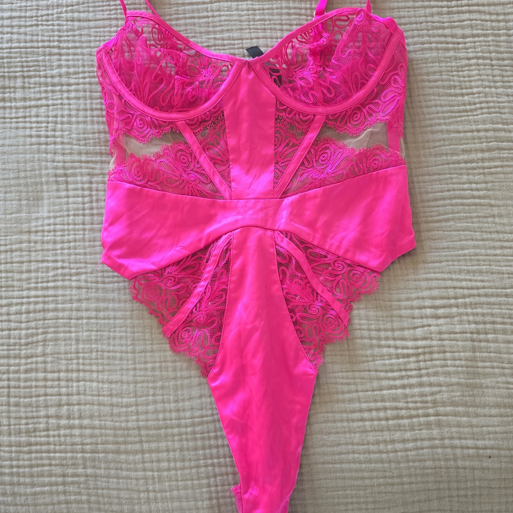 For Love & Lemons Vibrant Pink Lace Bodysuit